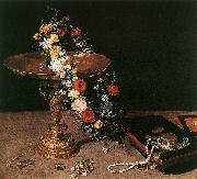 BRUEGHEL, Jan the Elder Still-Life with Garland of Flowers and Golden Tazza fdg oil painting reproduction